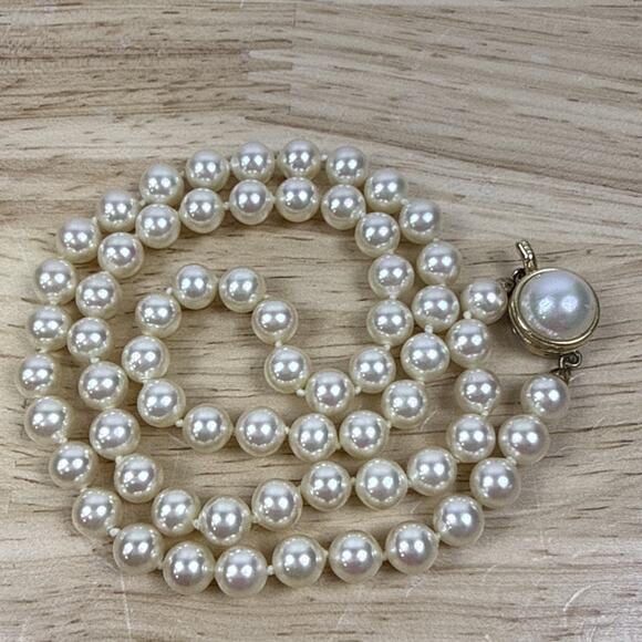 Majorica Jewelry - Vintage Majorica Pearl Strand Necklace 925 Sterling Silver Clasp Spain 9”